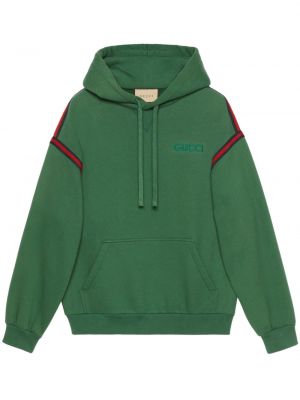 Pamučna hoodie s kapuljačom s vezom Gucci zelena