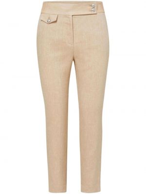 Lněné kalhoty s knoflíky na zip Veronica Beard - béžová