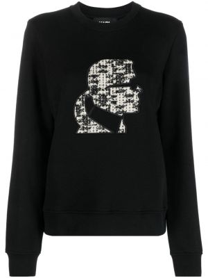 Džemperis apvaliu kaklu tvido Karl Lagerfeld juoda