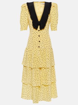 Svilena midi haljina s cvjetnim printom Alessandra Rich žuta