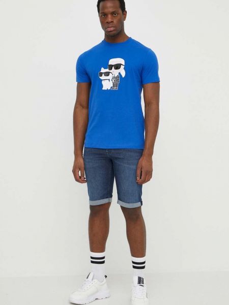 Bombažna majica Karl Lagerfeld modra