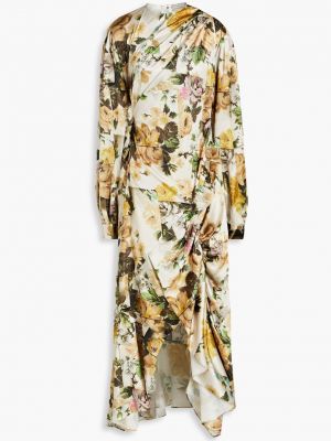 Атласный платье миди в цветочек с принтом Preen By Thornton Bregazzi бежевый