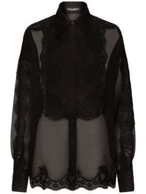 Прозрачна риза на цветя с дантела Dolce & Gabbana черно