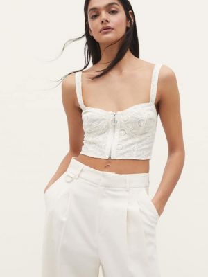 Stradivarius Top Cu Bretele Și Fermoar Brodat Ecru S