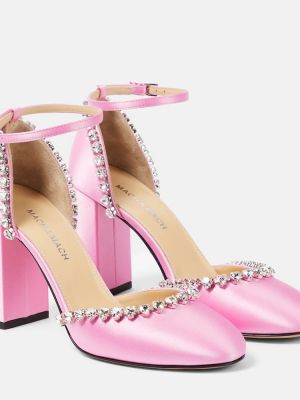 Сатенени полуотворени обувки с кристали Mach & Mach розово