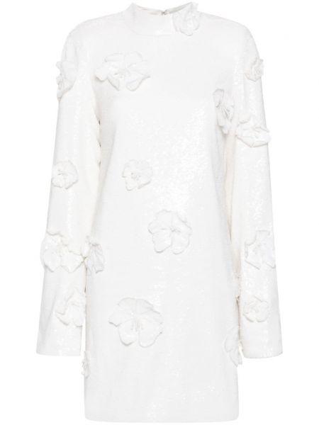 Коктейлна рокля с пайети на цветя Rotate бяло