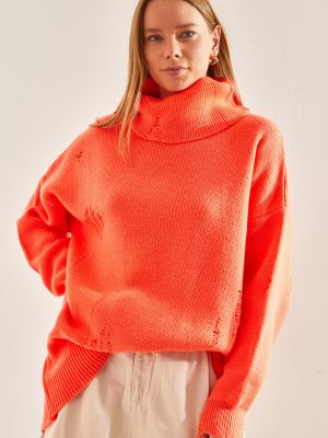 Oversize saplēsti džemperis ar augstu apkakli Bianco Lucci