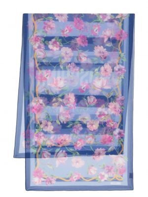 Fular de mătase cu model floral cu imagine Moschino albastru