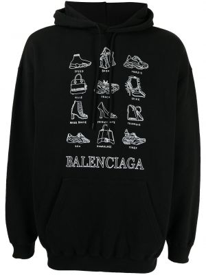 Bluza z kapturem bawełniana z nadrukiem Balenciaga - сzarny