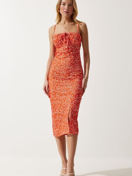 Pletena haljina s cvjetnim printom Happiness İstanbul narančasta