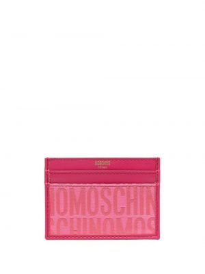 Usnjena denarnica s potiskom Moschino roza