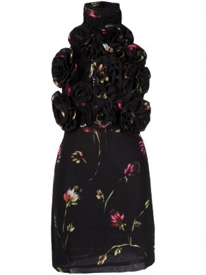 Koktejl obleka s cvetličnim vzorcem Rotate črna