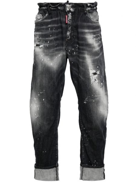 Straight fit džíny s oděrkami Dsquared2 černé