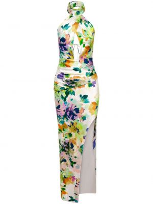Květinové hedvábné koktejlové šaty s potiskem Nicholas bílé