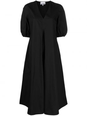 Макси рокля с v-образно деколте Ganni черно