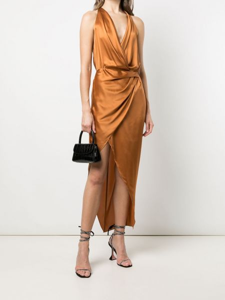 Jedwabna sukienka koktajlowa asymetryczna Michelle Mason pomarańczowa