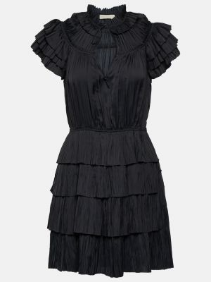 Плиссированное атласное платье мини Ulla Johnson черное