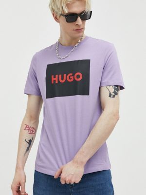 Тениска с дълъг ръкав с принт Hugo виолетово
