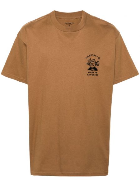Βαμβακερή μπλούζα με κέντημα Carhartt Wip καφέ