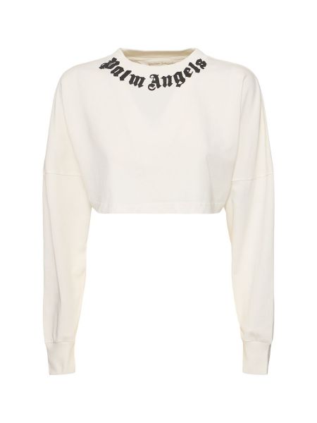 Crop top di cotone Palm Angels bianco