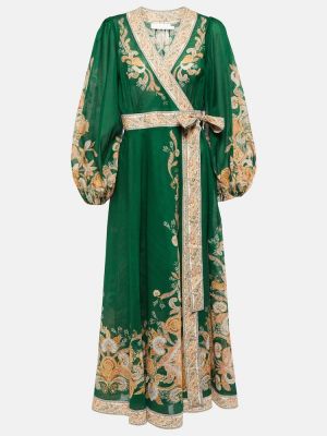 Sukienka midi bawełniana z nadrukiem Zimmermann zielona