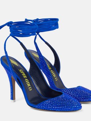 Велурени полуотворени обувки с връзки с дантела The Attico синьо