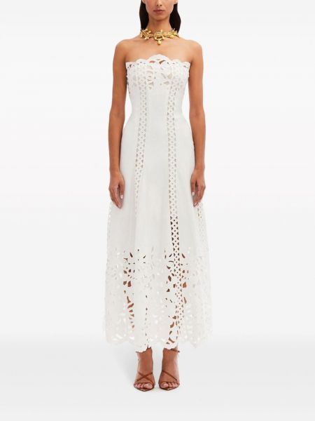 Krajkové květinové večerní šaty Oscar De La Renta bílé