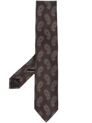 Hodvábna kravata s potlačou s paisley vzorom Brioni hnedá