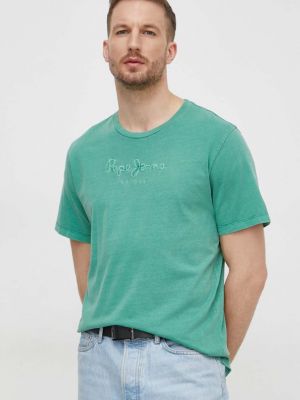 Памучна тениска с дълъг ръкав с апликация Pepe Jeans зелено
