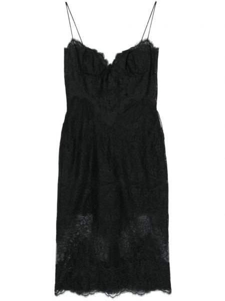 Midi haljina s cvjetnim printom s čipkom Ermanno Scervino crna