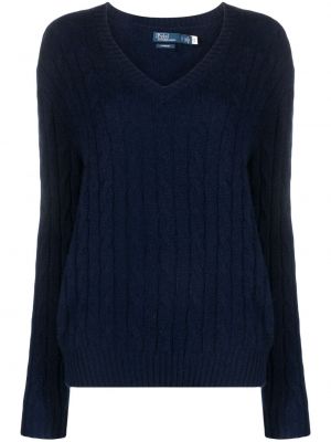 Chunky vlnený semišový sveter Polo Ralph Lauren modrá