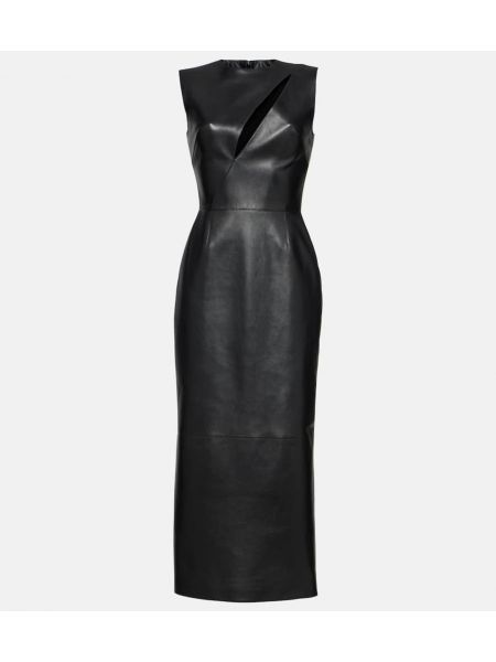 Abito midi di pelle Alexander Mcqueen nero