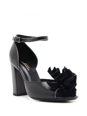 Dabīgās ādas sandales ar ziediem Sarah Chofakian melns