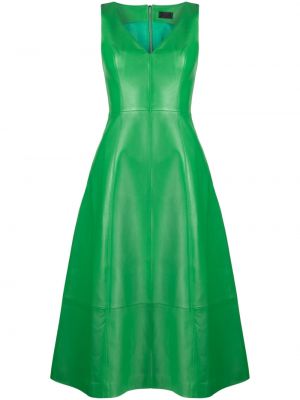 Кожена миди рокля с v-образно деколте Leo Lin зелено