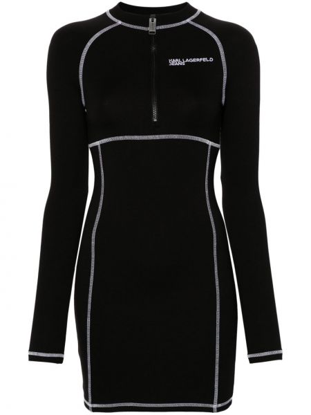 Jersey mini obleka z vezenjem Karl Lagerfeld Jeans črna