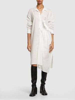 Robe mi-longue en coton asymétrique drapé Yohji Yamamoto blanc