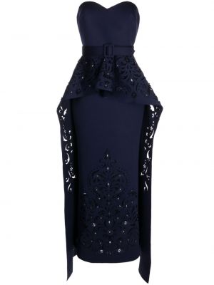 Večernja haljina peplum s kristalima Badgley Mischka plava