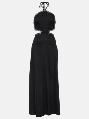 Ľanové dlouhé šaty Simkhai čierna