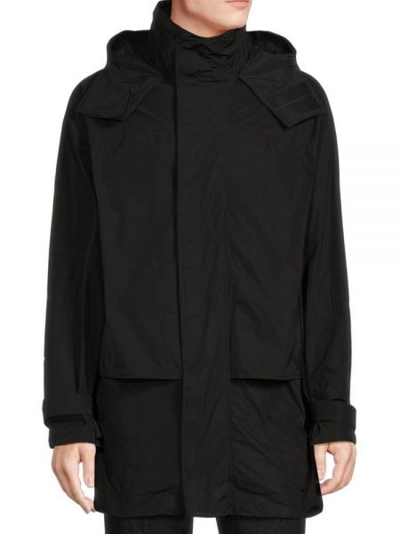 Многослойное пальто с капюшоном и логотипом черный