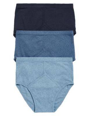 Mens M&S Collection 3pk Pure Cotton Briefs - Blue Mix, Blue Mix M&s Collection