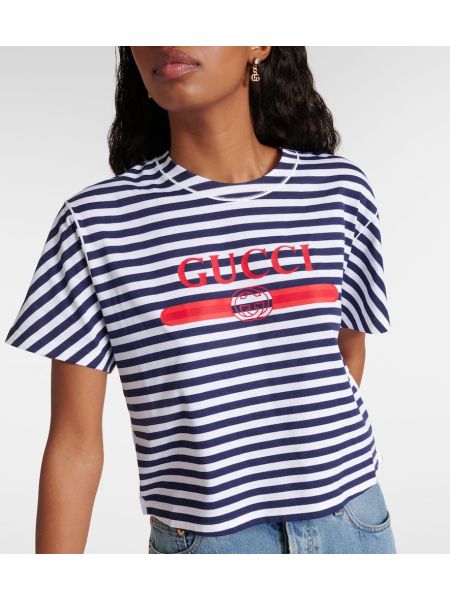 Svītrainas kokvilnas t-krekls džersija Gucci balts