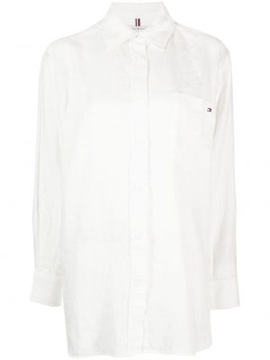 Lininė siuvinėta marškiniai Tommy Hilfiger balta