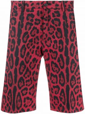 Kratke hlače s potiskom z leopardjim vzorcem Dolce & Gabbana rdeča