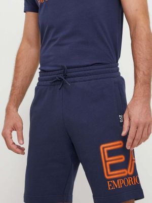 Pantaloni din bumbac Ea7 Emporio Armani albastru