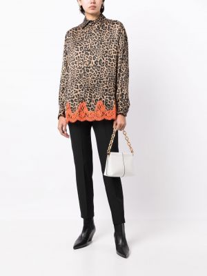 Spitzen bluse mit print mit leopardenmuster Ermanno Scervino braun
