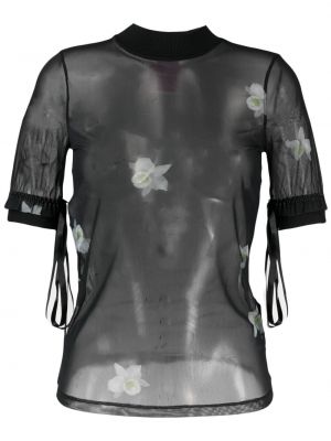 Прозрачна блуза на цветя черно Pinko