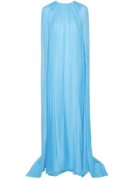 Svilena dolga obleka z draperijo Oscar De La Renta modra