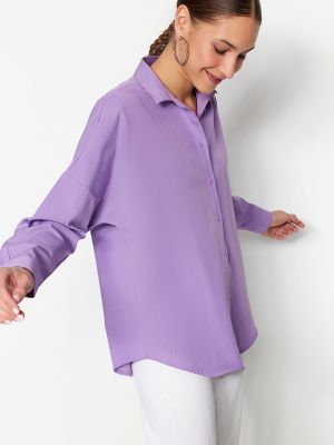 Koszula bawełniana z poliestru oversize Trendyol - fioletowy