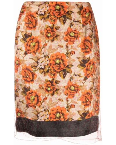 Falda de flores con estampado Kwaidan Editions naranja