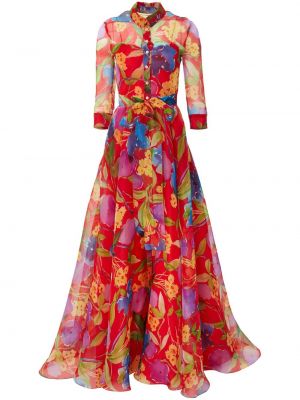 Květinové večerní šaty s potiskem Carolina Herrera červené
